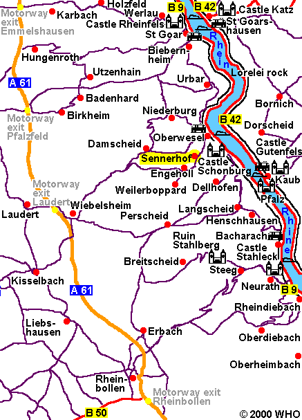 Rhein Straßenkarte Mittelrhein Rheinverlauf Rheinhessen Rheingau
